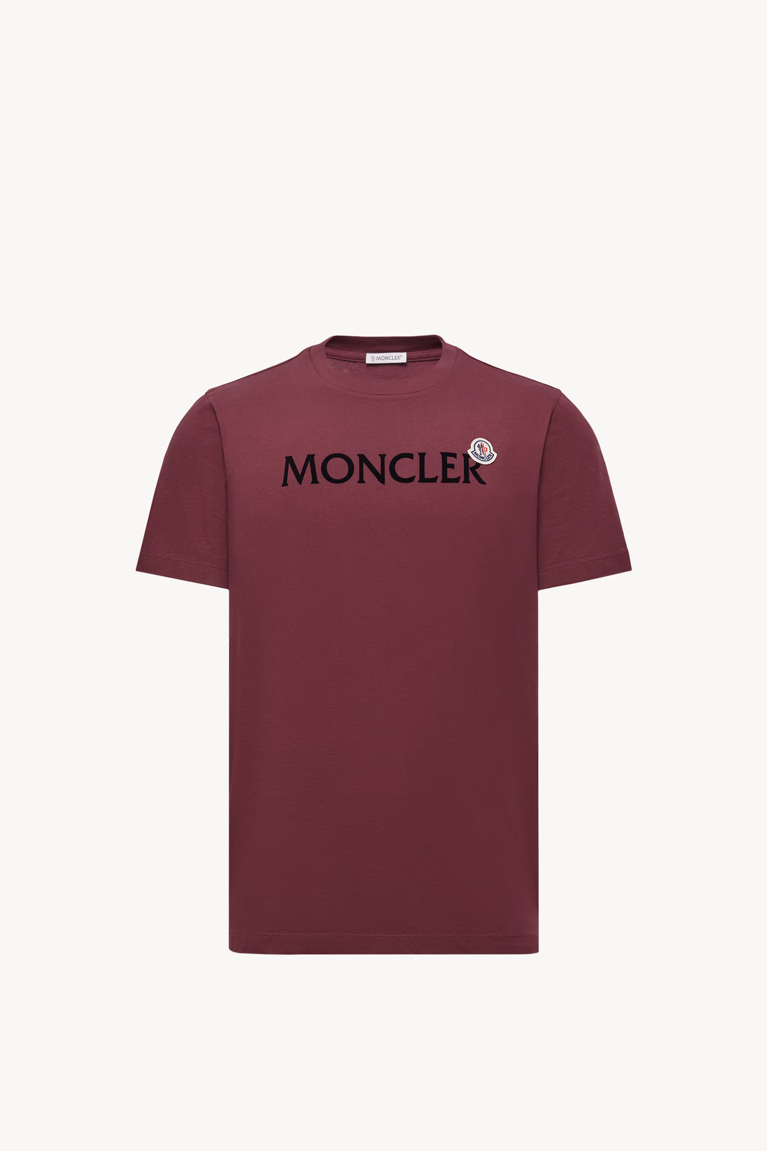 Flocked Logo Cotton T-Shirt Men Burgundy Moncler 2
